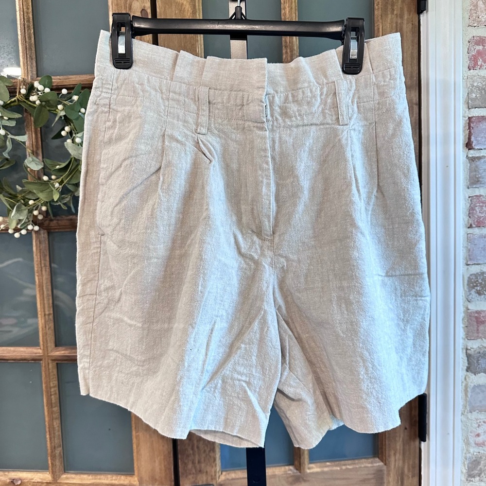 Boden Shorts Women 8 Beige Linen Cotton Blend High Rise Pleated Front Casual